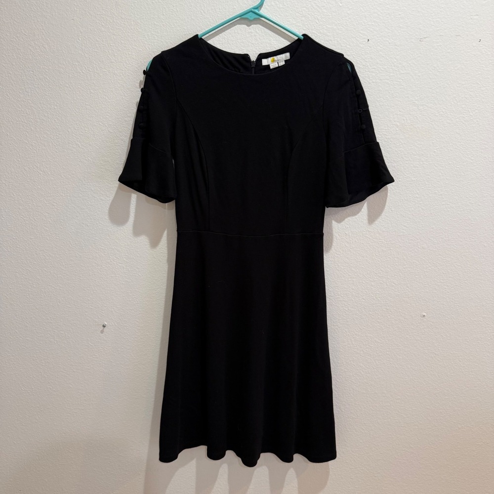 Boden Black Cold Shoulder Bell Sleeve Fit & Flare Dress Petite 6P LBD